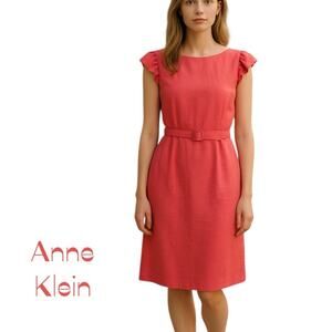 Anne Klein Coral Feminine CottageCore Belted Shift Dress NWT Size 14